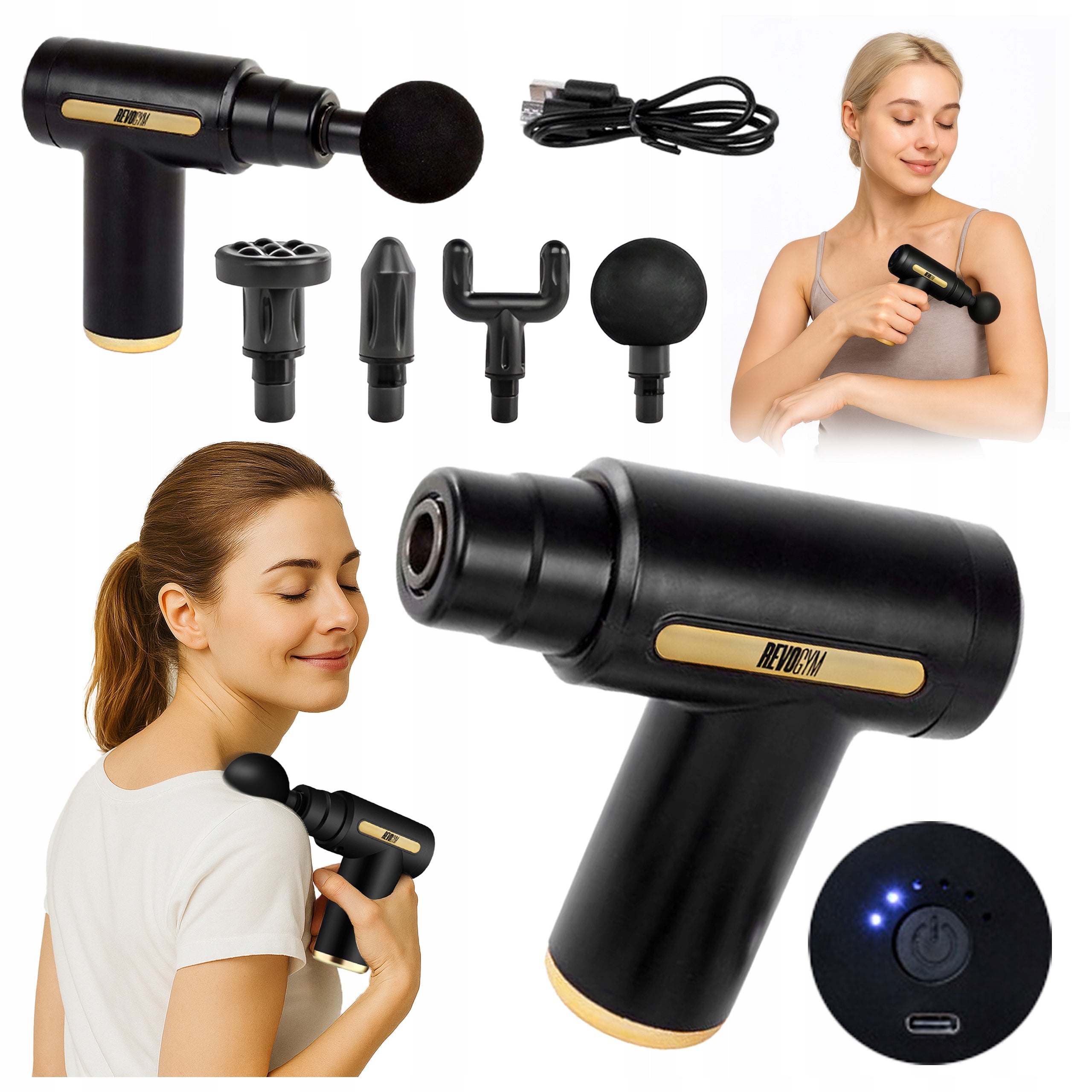 BACK MASSAGE GUN FOR FOOT BODY MASSAGE GUN USB-C REPLACEABLE TIPS