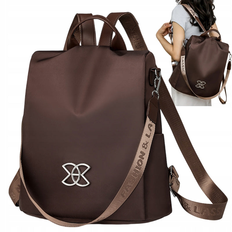BACKPACK ANTI-THEFT BAG 2IN1 WATERPROOF ELEGANT WOMEN BROWN