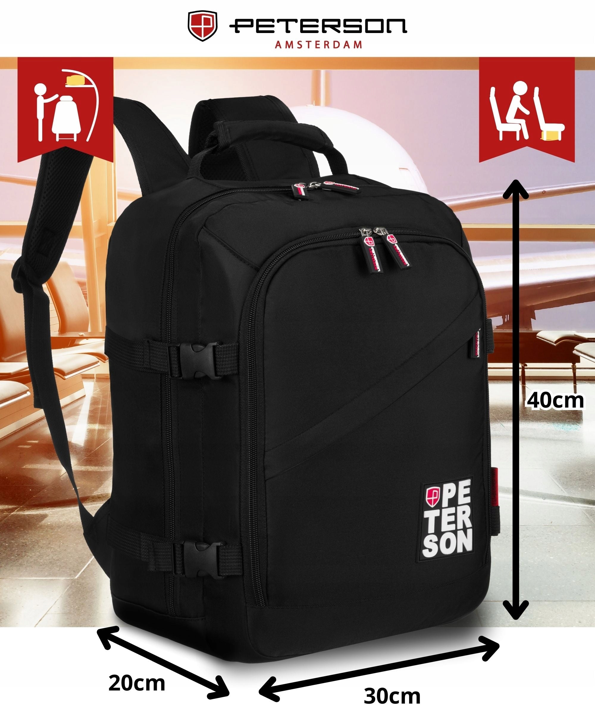 BACKPACK FOR AIRCRAFT 40X30X20 RYANAIR WIZZAIR CARRY-ON LUGGAGE LIGHT PETERSON Packaging status original