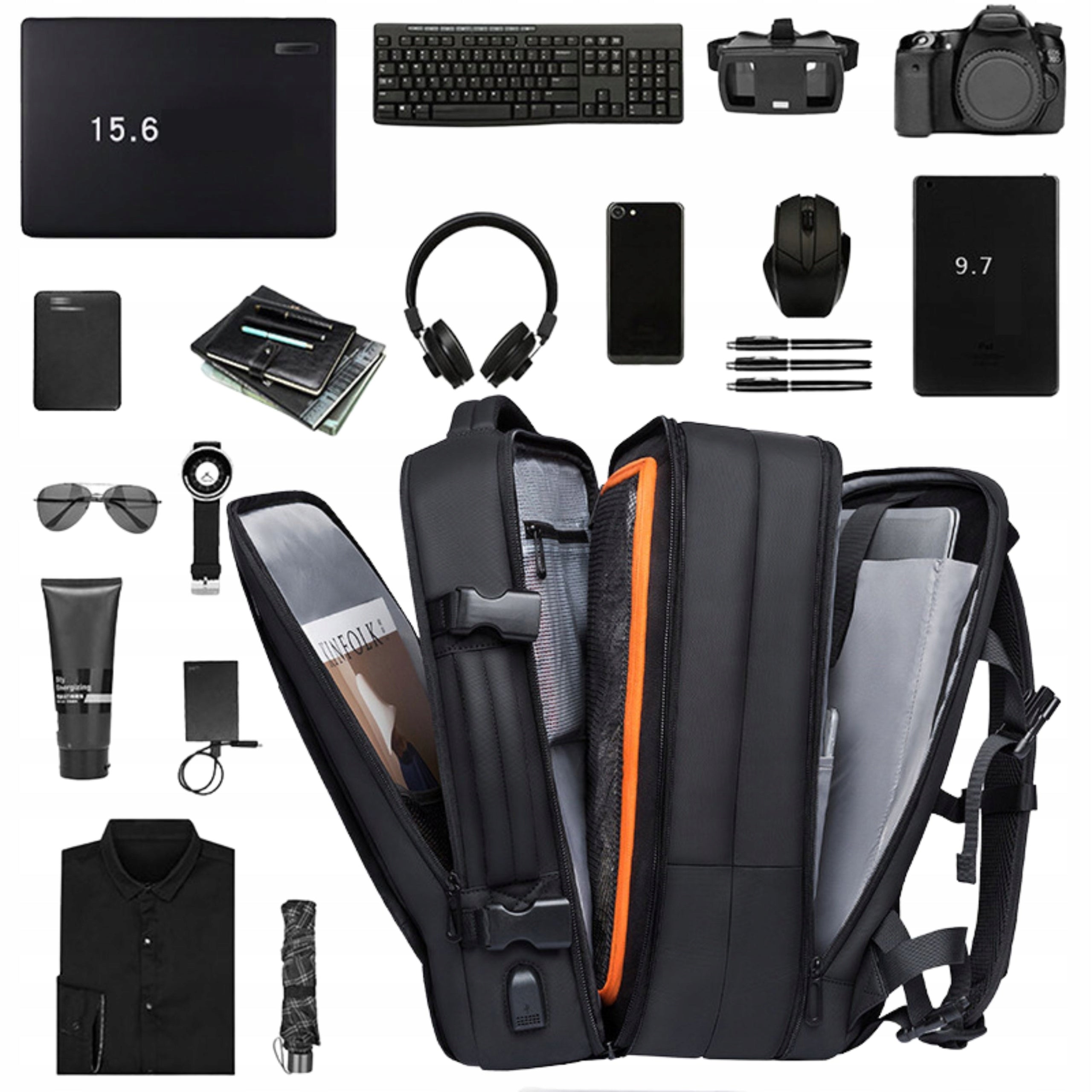 BACKPACK FOR AIRPLANE CABIN CARRY-ON LUGGAGE TRAVEL BAG ROOMY BLACK Packaging status original
