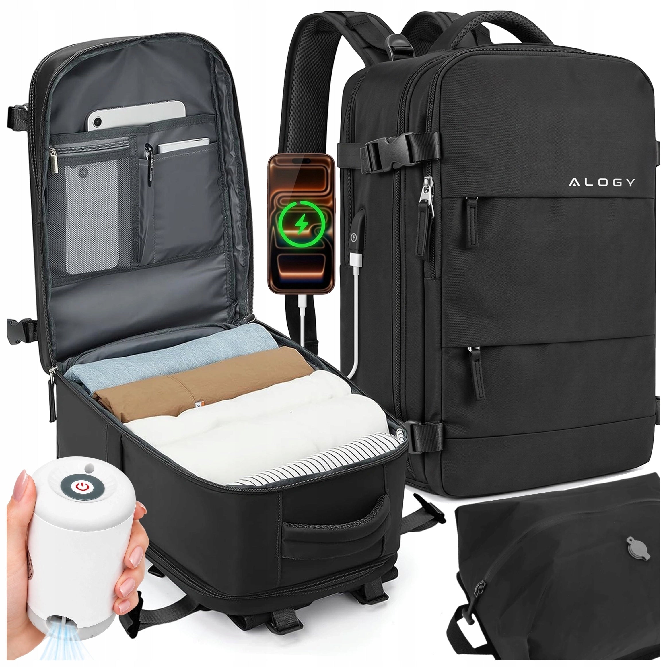 BACKPACK FOR AIRPLANE RYANAIR 40X25X20 CABIN WIZZAIR 25L + VACUUM PUMP