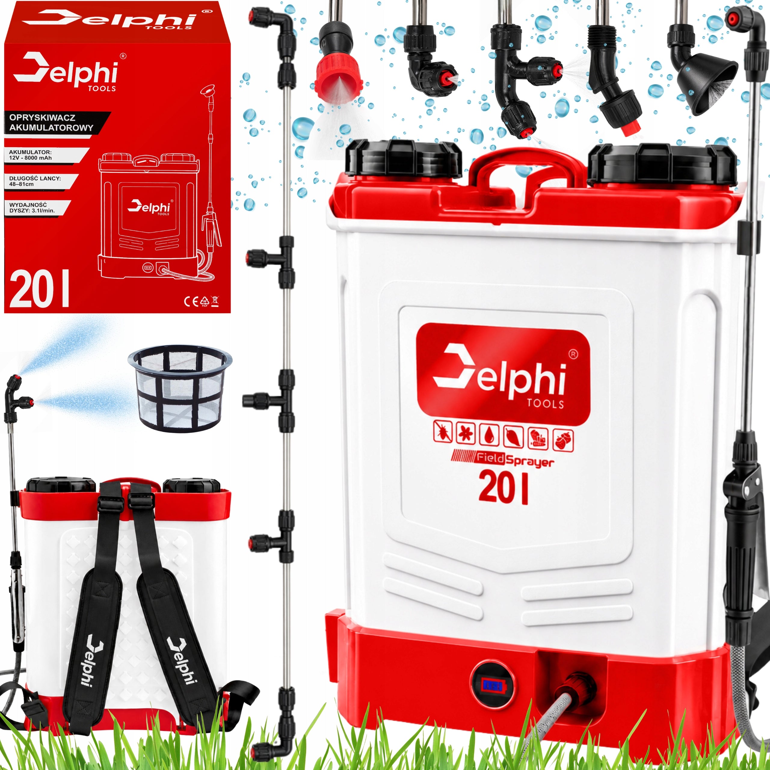 BACKPACK PRESSURE CORDLESS SPRAYER 20L GARDEN 8Ah NOZZLES HOSE