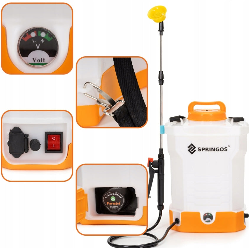 BACKPACK SPRAYER 21V ELECTRIC 10L PRESSURE GARDEN NOZZLES STRONG Brand Springos