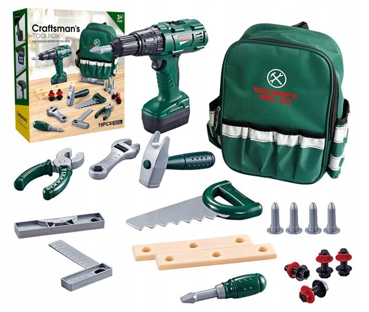 BACKPACK TOOLS FOR CHILDREN WORKSHOP SET XXL DRILL HAMMER WRENCH SAW
