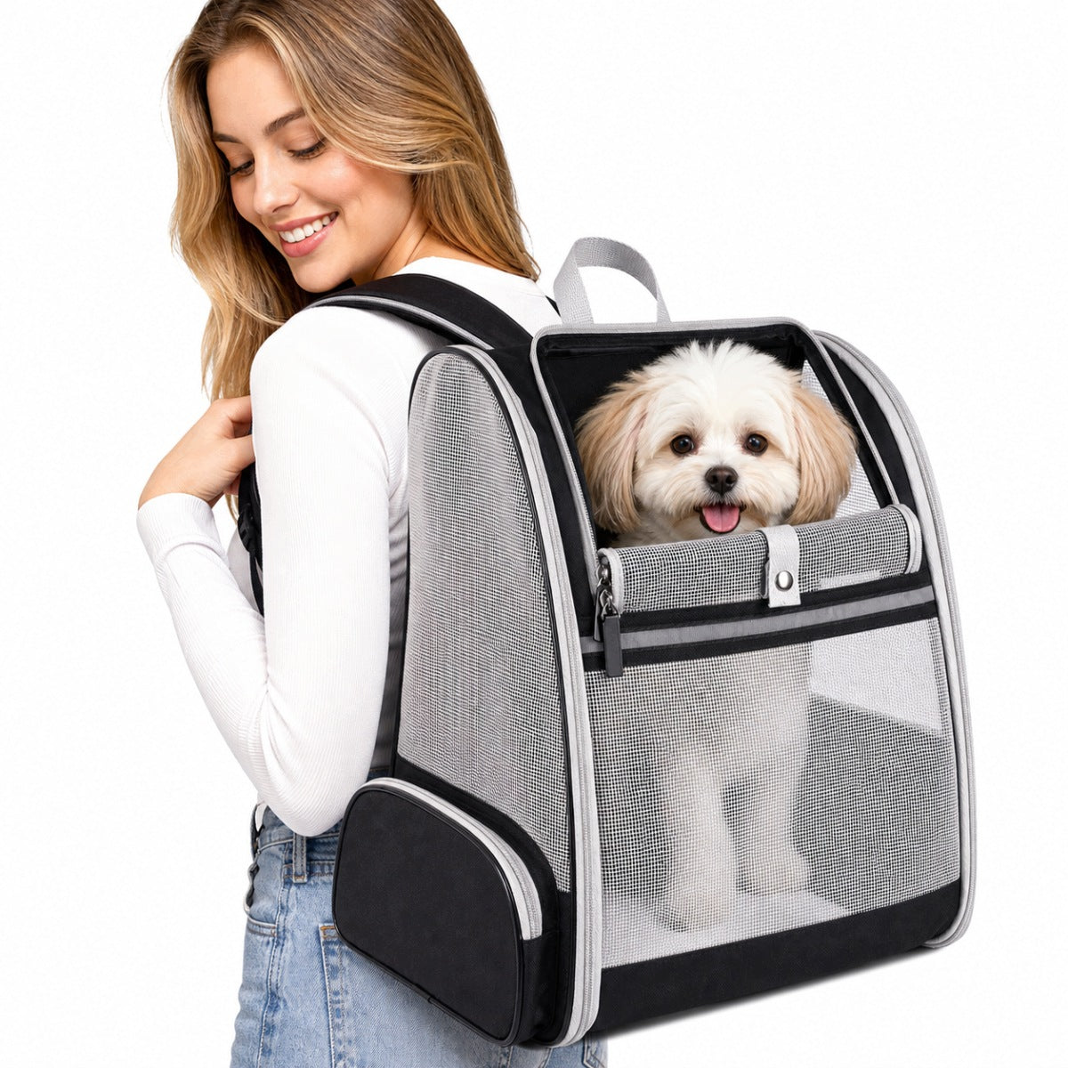 BACKPACK TRANSPORTER DOG CAT BAG WITH MESH FULLY VENTILATED FOLDING
