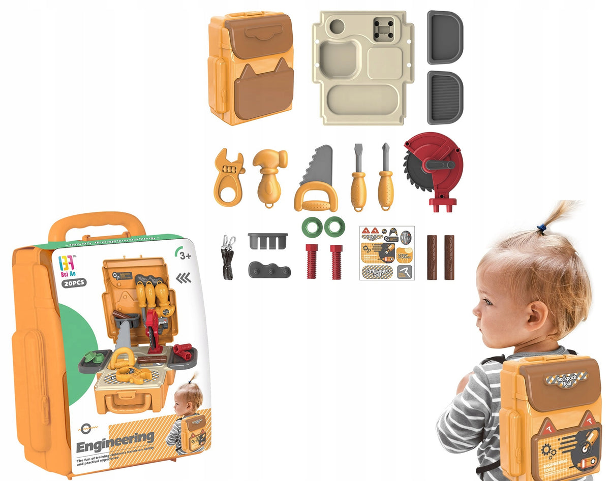 BACKPACK WITH TOOLS FOR CHILDREN WORKSHOP DIY SET SAW HAMMER Brand M-import