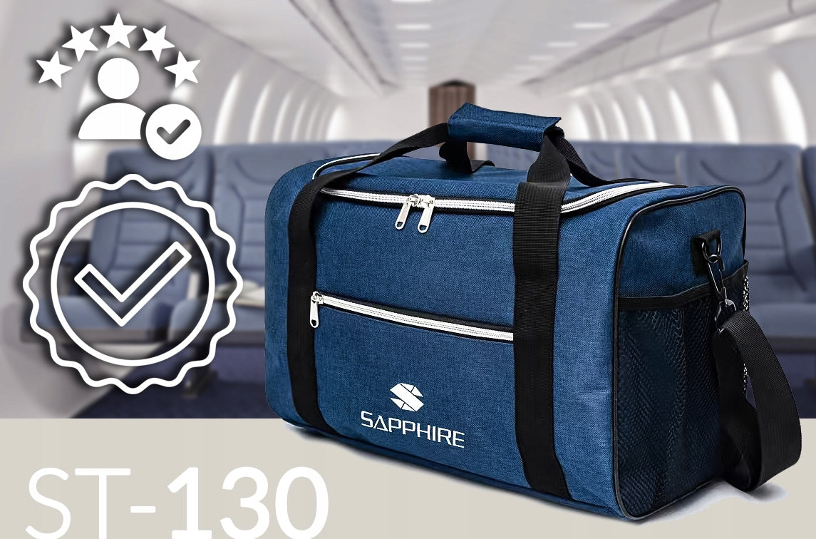 BAG HAND luggage FOR AIRCRAFT 40x20x25 RYANAIR roomy HANDLE pockets Manufacturer code TORBA_ST-130_SAPPHIRE_GRANATOWA