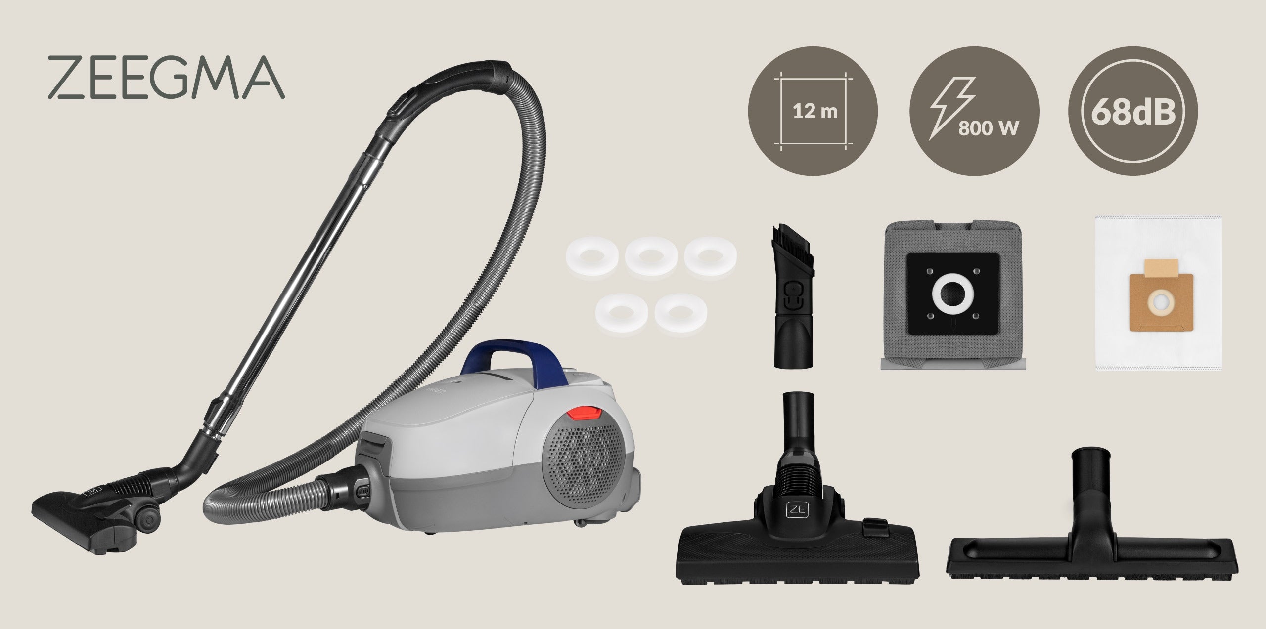 BAGGED VACUUM CLEANER QUIET STRONG FOR HOME HEPA H13 + SCENTED DISCS + BAGS Packaging status original