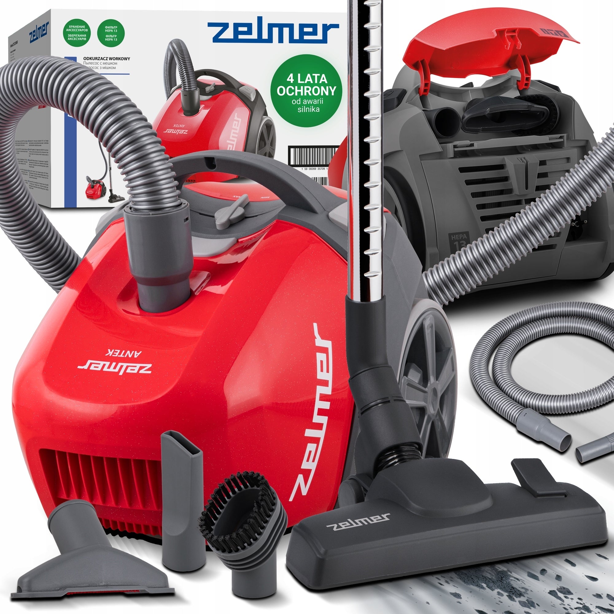 BAGGED VACUUM CLEANER ZELMER ANTEK TRADITIONAL WITH HEPA FILTER + ECO 900W TIPS