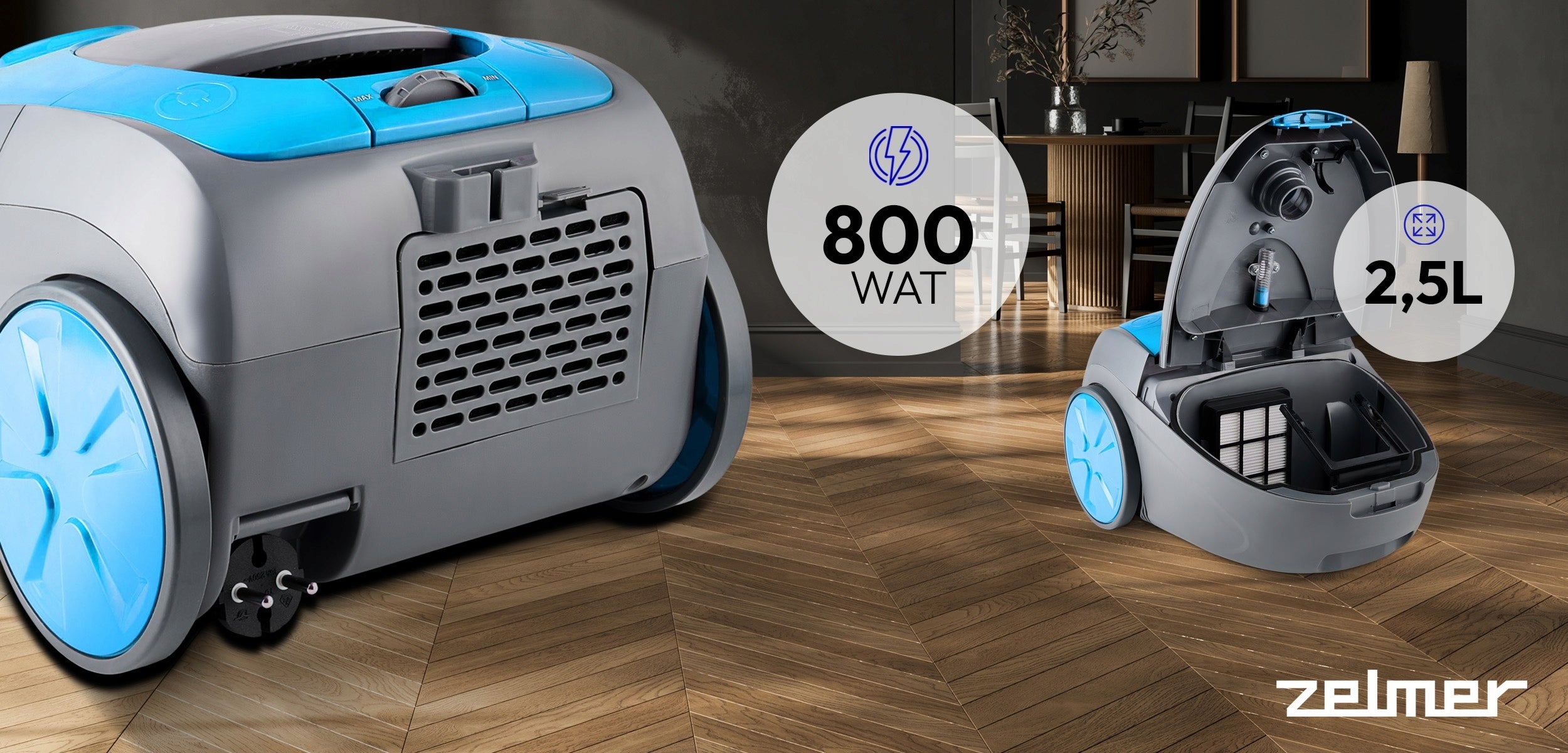 BAGGED VACUUM CLEANER ZELMER TADEK TRADITIONAL WITH TURBO BRUSH FILTER ECO 800W Packaging status original