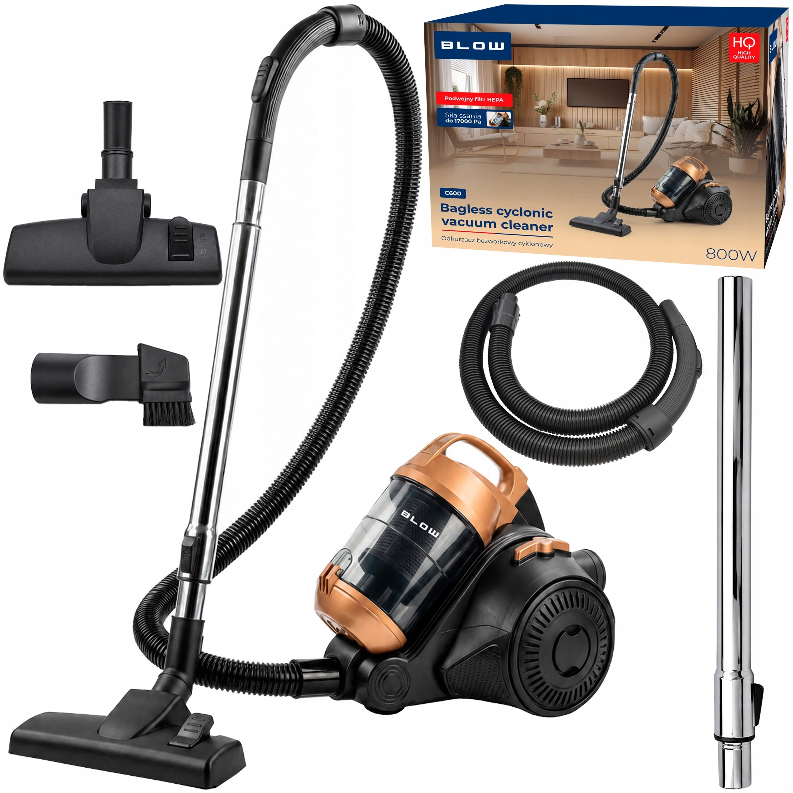 BAGLESS CYCLONE VACUUM CLEANER BLOW C600 HEPA POWERFUL 800W HOME QUIET SMALL