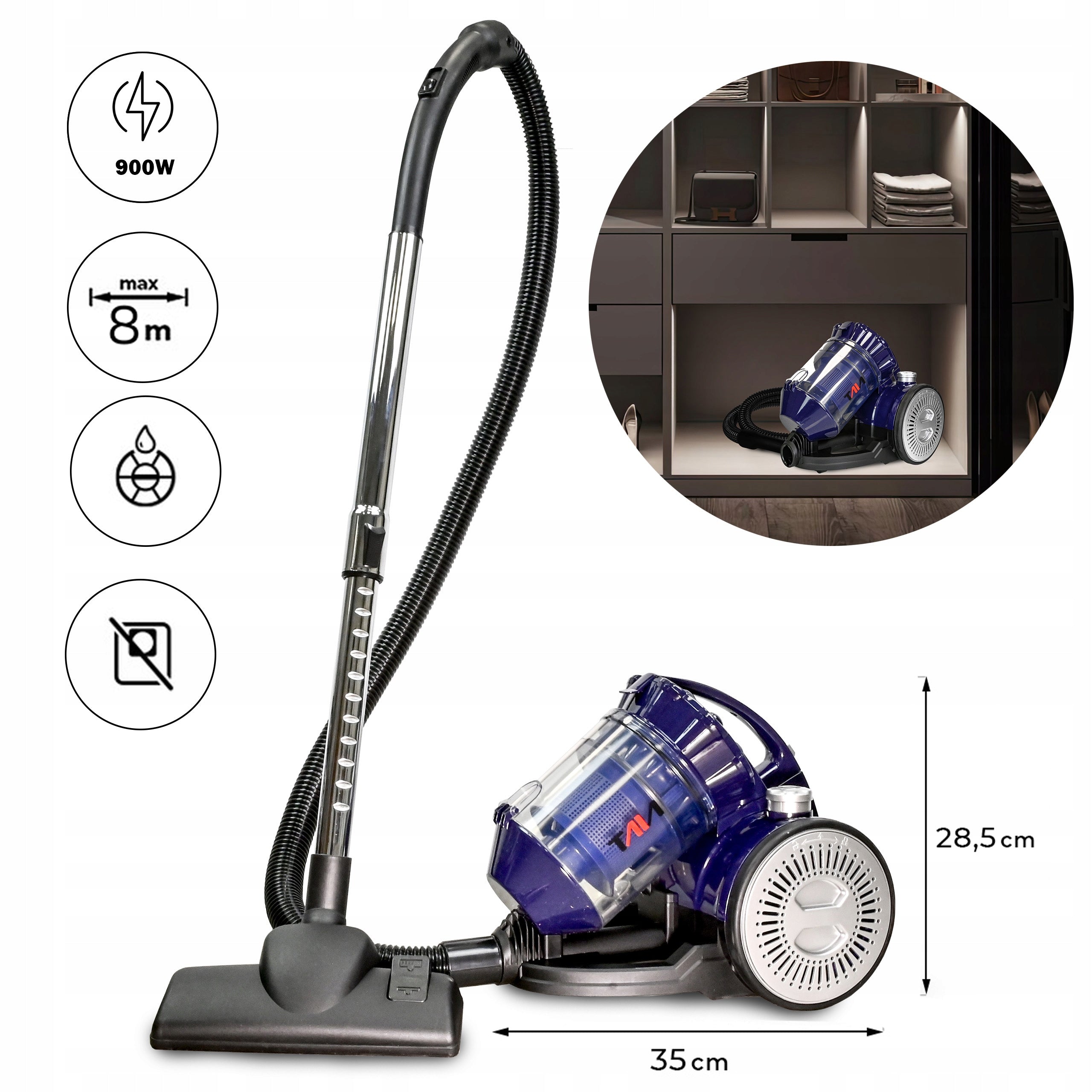BAGLESS CYCLONE VACUUM CLEANER POWERFUL TAIA HEPA FILTER LARGE TANK 3L TURBO
