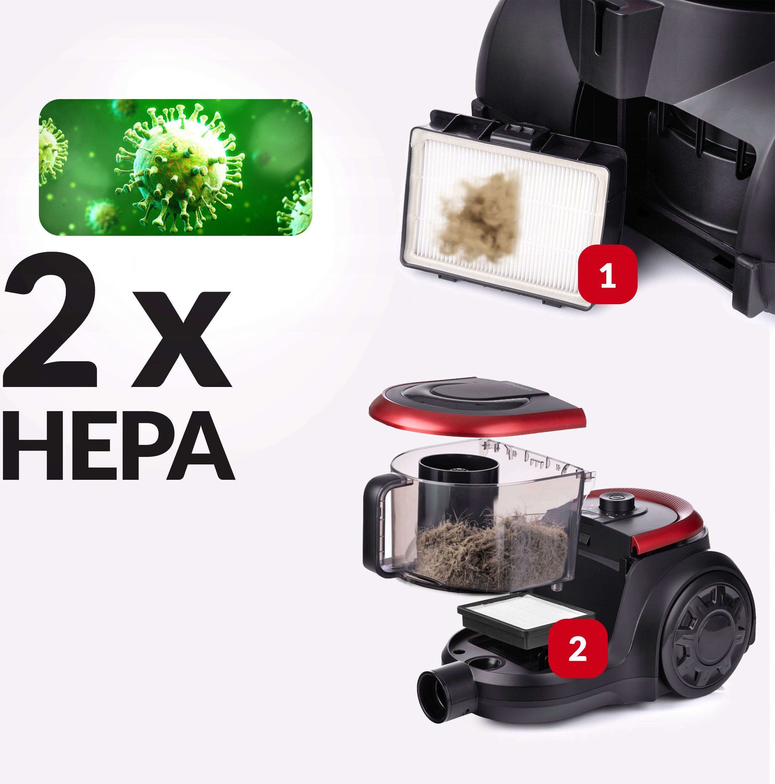 BAGLESS HOUSEHOLD CYCLONE VACUUM CLEANER 2,5L HEPA SMALL STRONG POWER REGULATION Manufacturer code VIRELLI (LHOCV-9025)