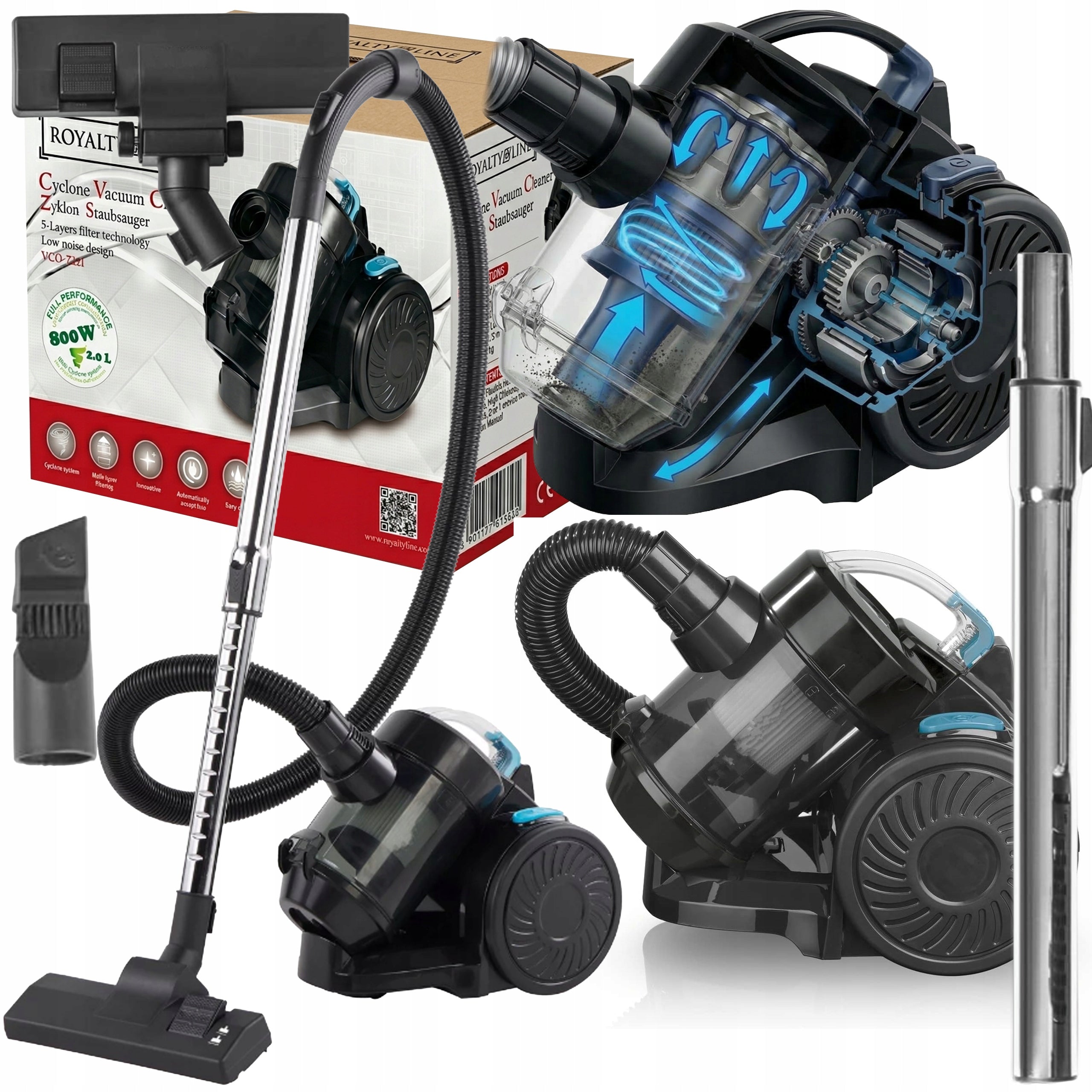 BAGLESS HOUSEHOLD CYCLONE VACUUM CLEANER 2L 800W HEPA FILTER QUIET COMPACT