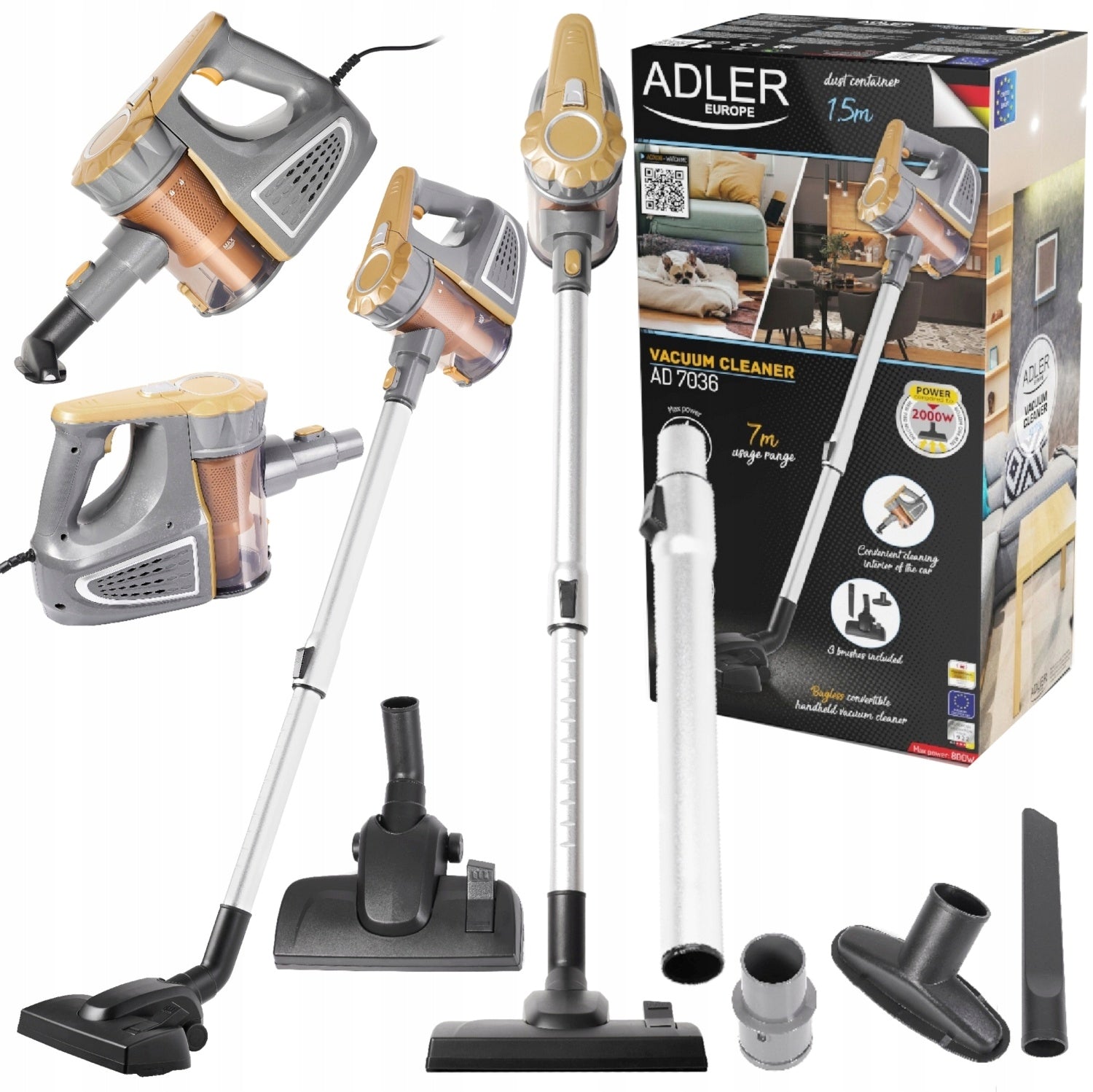 BAGLESS UPRIGHT HANDHELD VACUUM CLEANER - LIGHTWEIGHT AND EFFICIENT AND STRONG SILVER/GREY