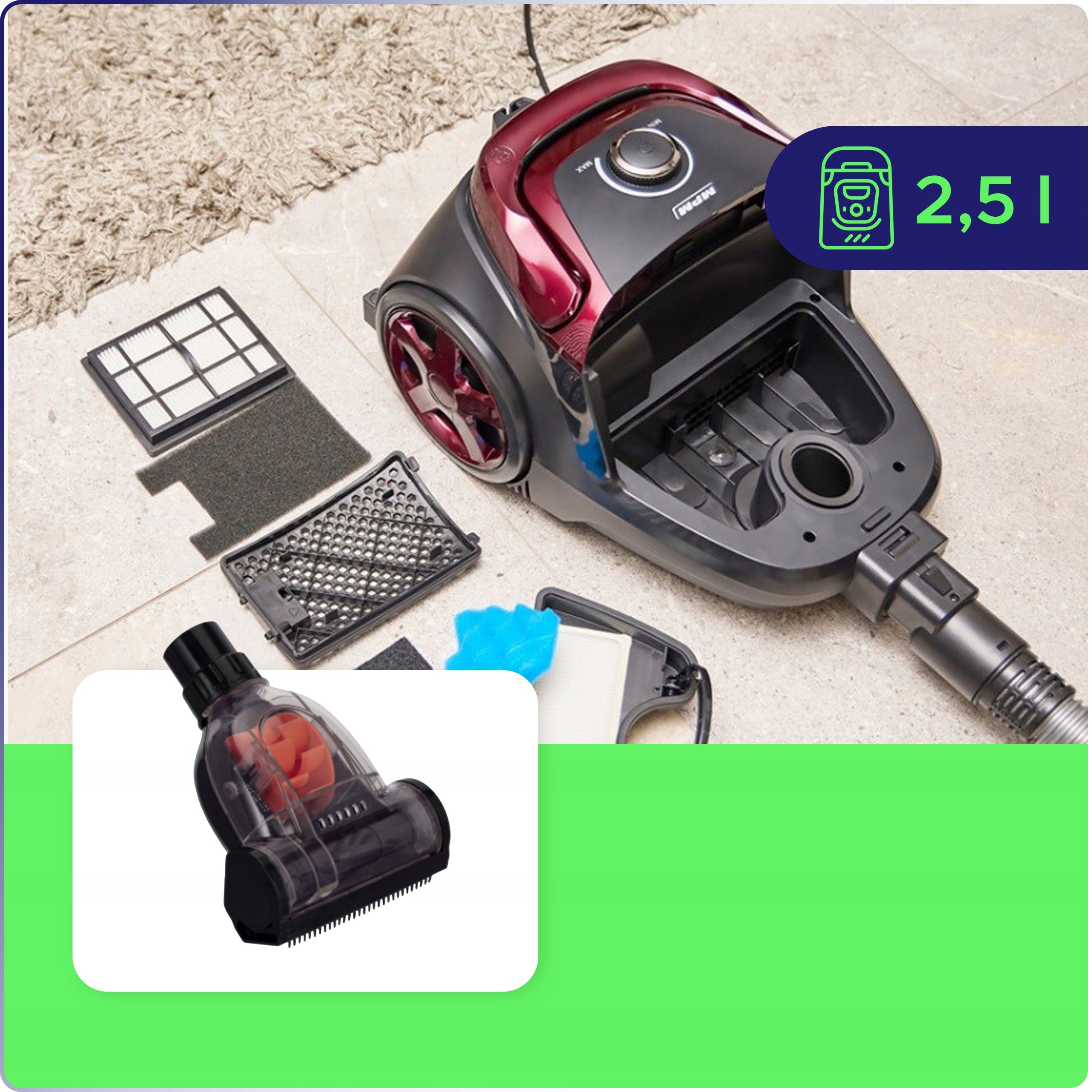 BAGLESS VACUUM CLEANER MPM MOD-61 CYCLONE POWERFUL 850W HEPA13 TURBO BRUSH Dominant color not applicable