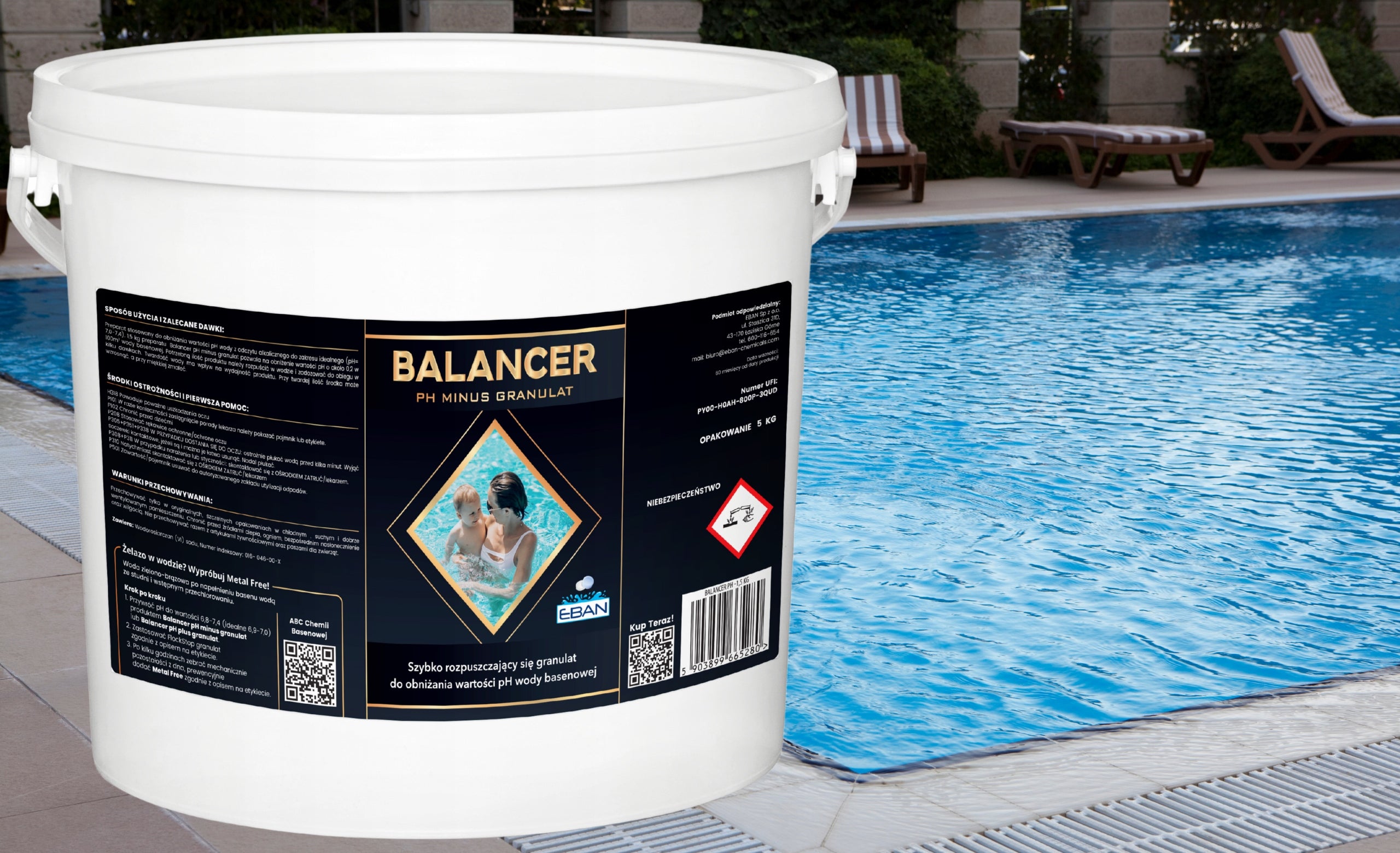 BALANCER PH- MINUS FOR SWIMMING POOL GRANULES POOL CHEMISTRY JACUZZI WATER 5KG EBAN Kind water Ph regulator