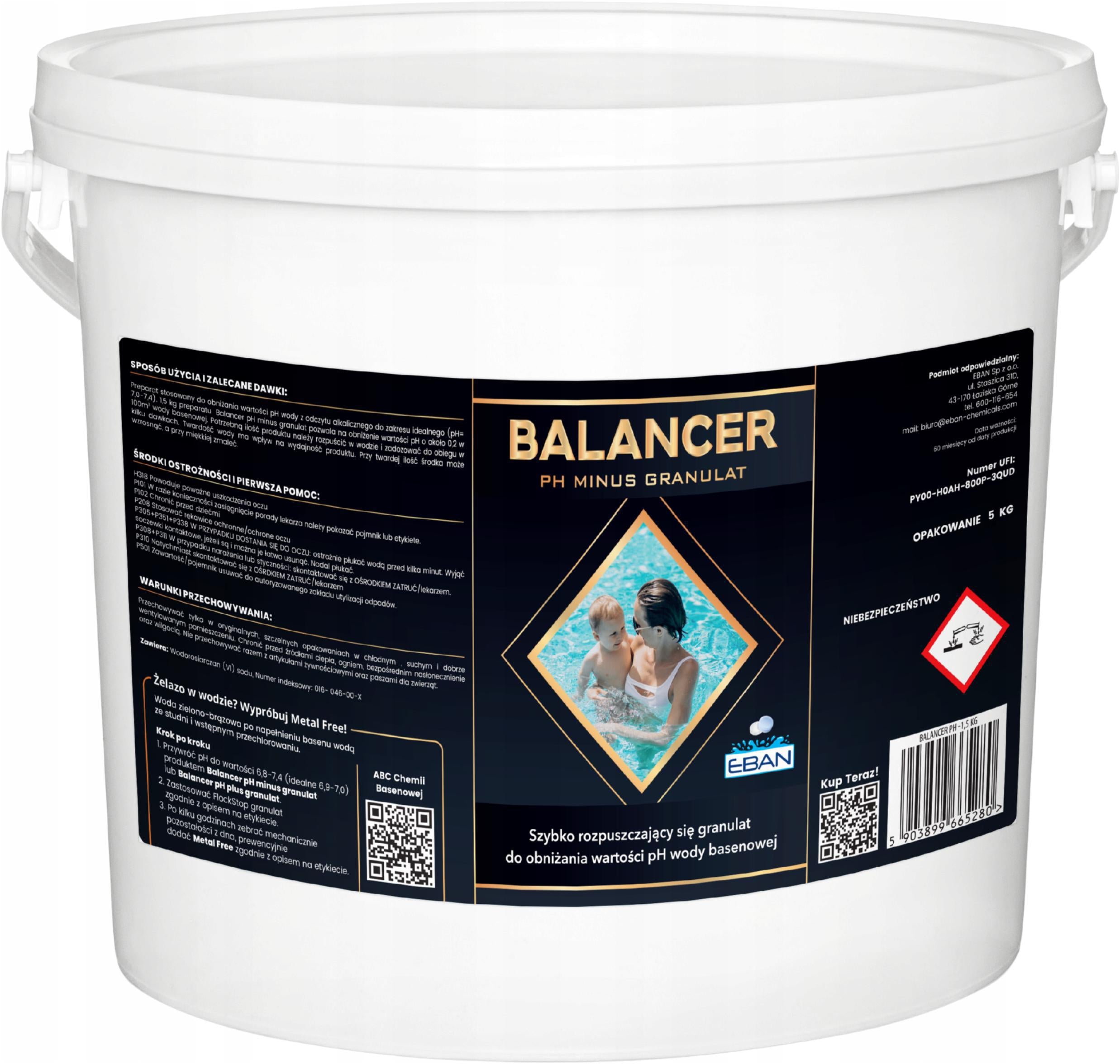 BALANCER PH- MINUS FOR SWIMMING POOL GRANULES POOL CHEMISTRY JACUZZI WATER 5KG EBAN Packaging status original