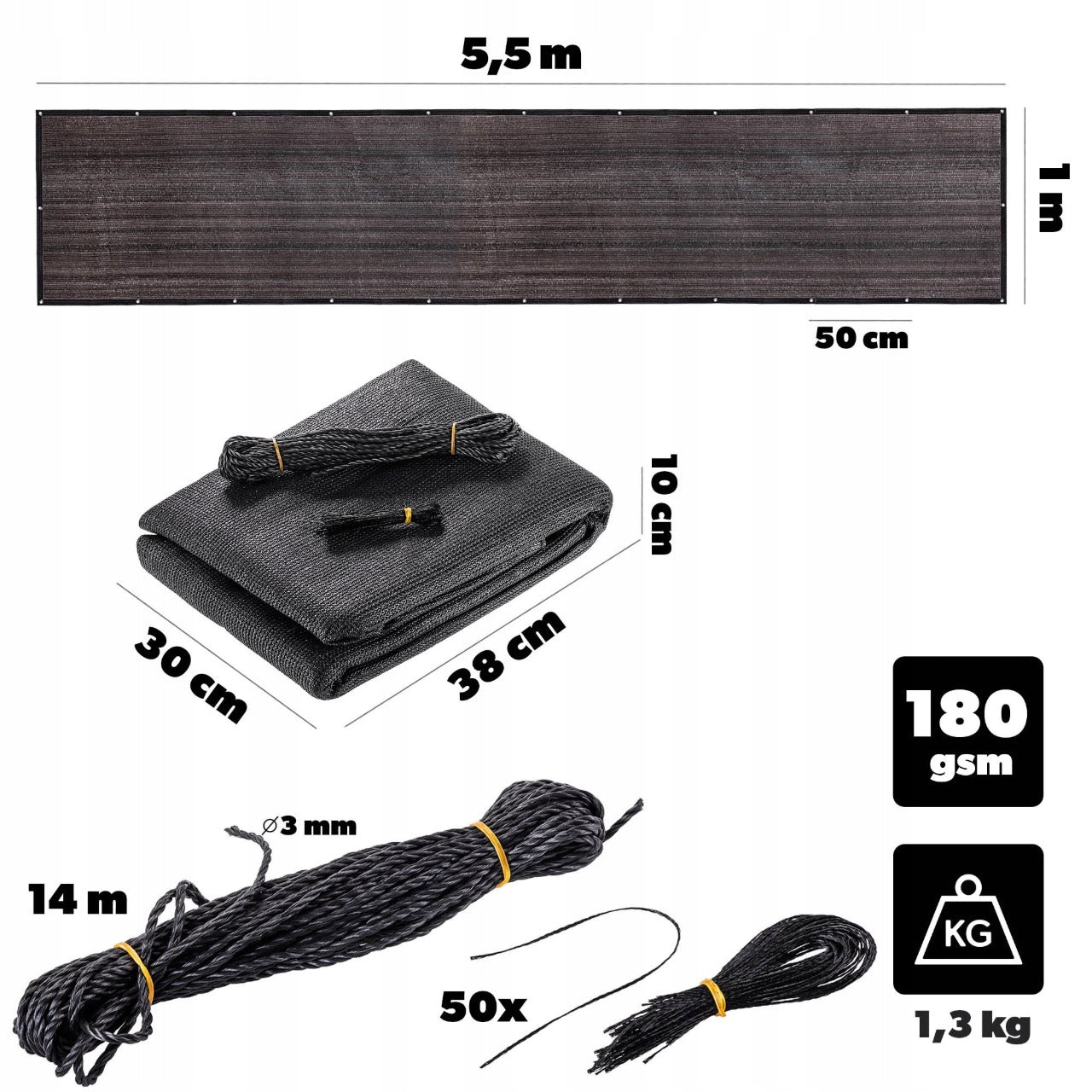 BALCONY COVER 1x5m SHADING MAT 180g BALCONY TERRACE BLACK UV MASKING Manufacturer code K16344