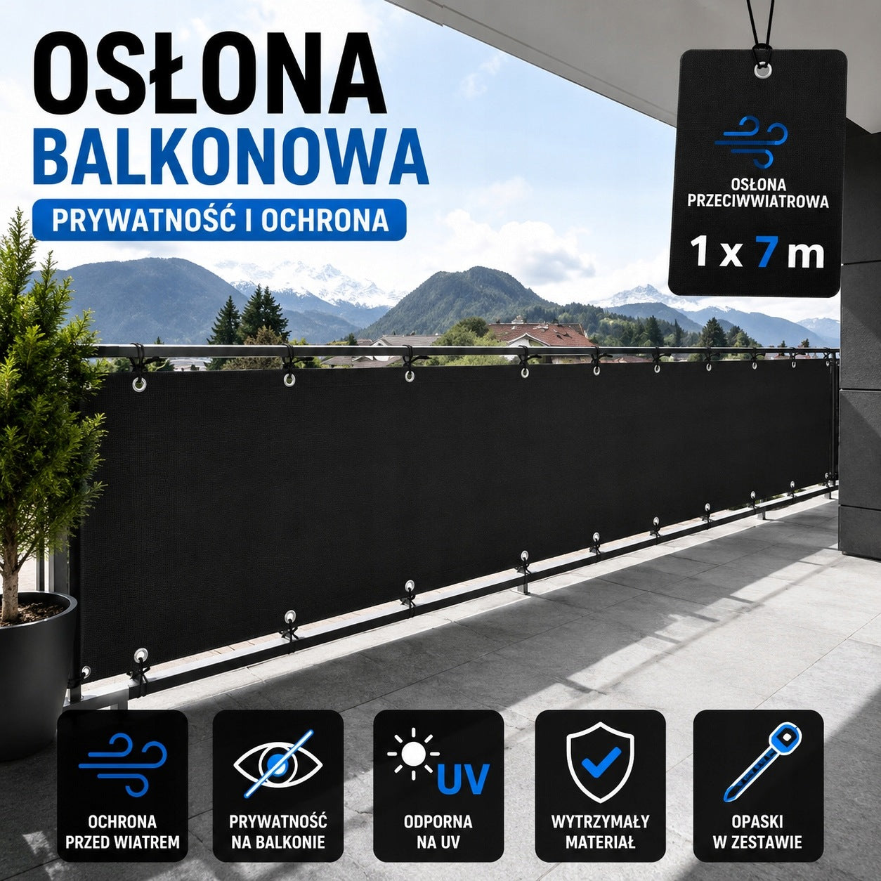BALCONY MAT COVER 1x7m FOR BALCONY MASKING TERRACE 95% SHADING Packaging status original
