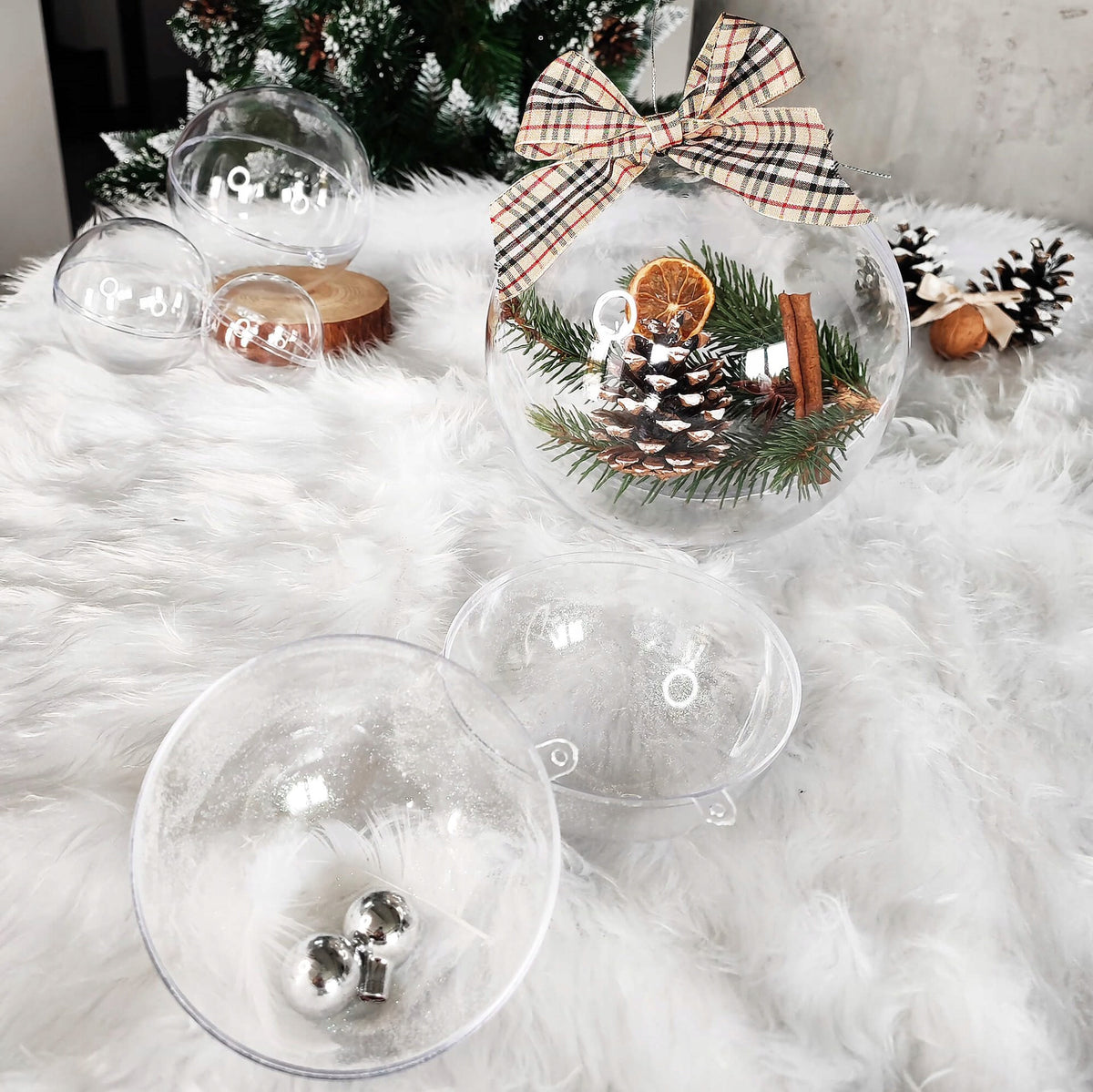 BALLS ACRYLIC BAUBLES TRANSPARENT BAUBLES 11cm PLASTIC DECOUPAGE 10 pcs Brand Springos