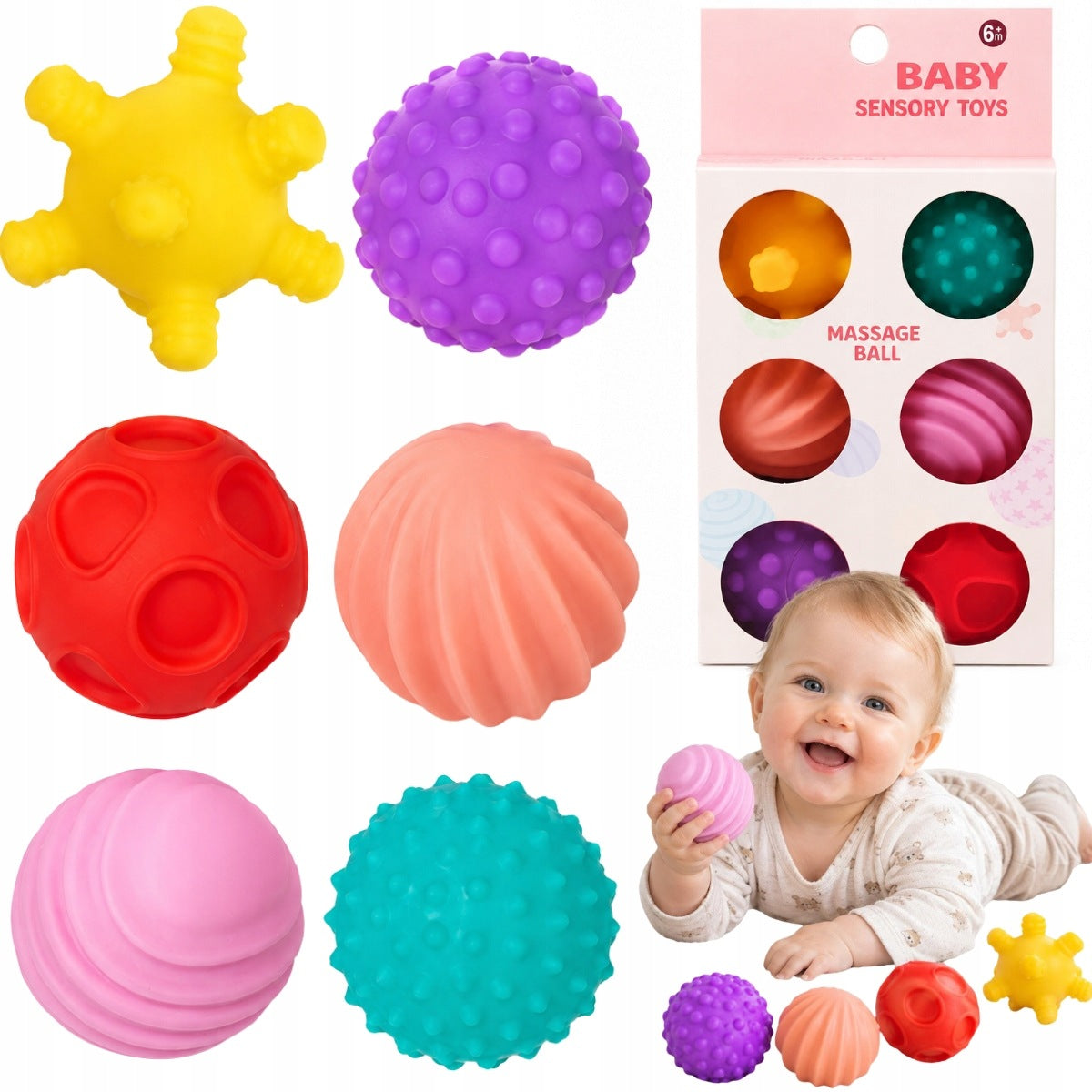 BALLS SQUEAKERS SENSORY MASSAGE BALLS SOFT TEETHERS 6PCS