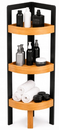 BAMBOO BATHROOM CORNER BOOKCASE 3 LEVELS 77CM MODERN LOFT SHELF