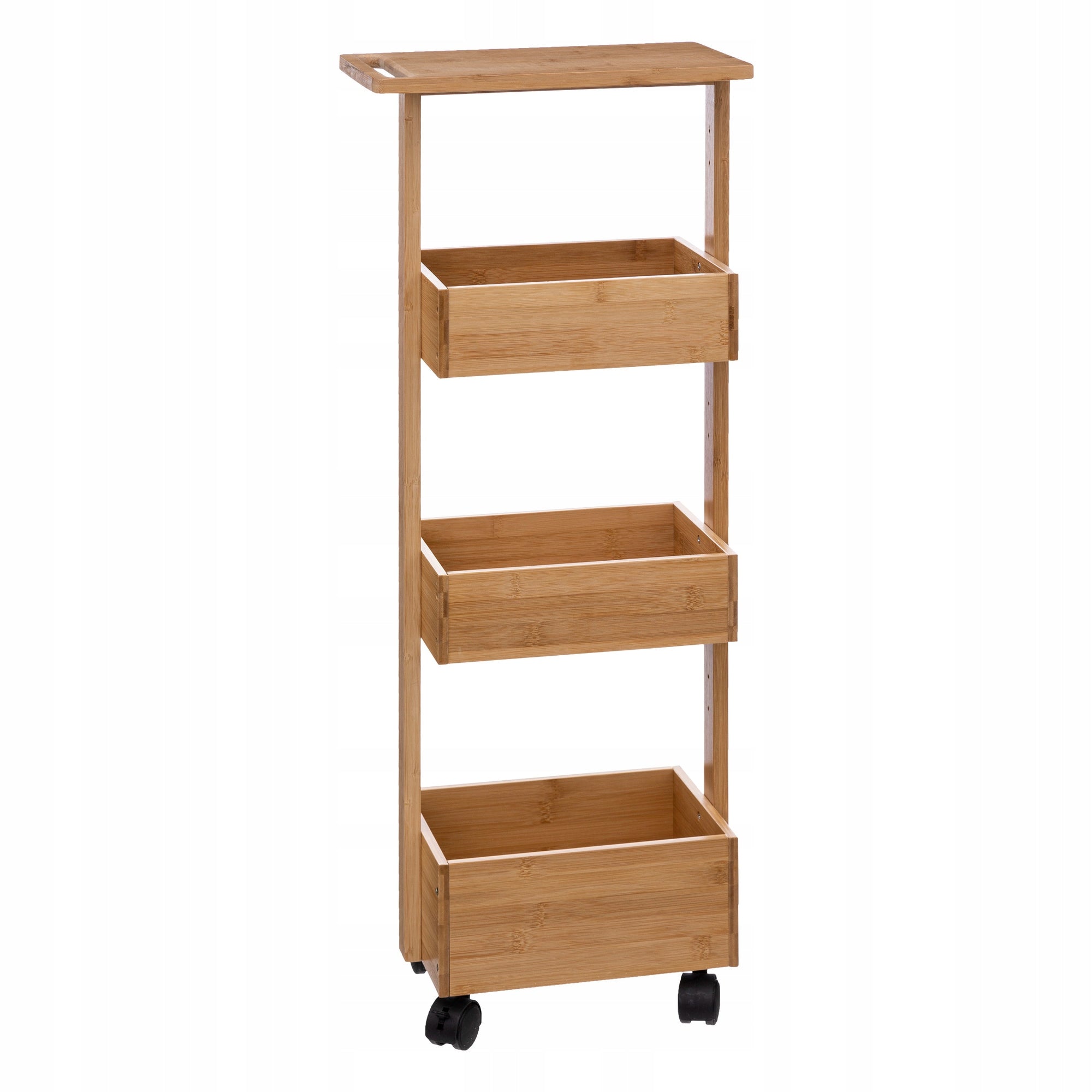 BAMBOO BATHROOM RACK for cosmetics MOBILE TOWELS ON WHEELS 86cm Furniture color shades of brown