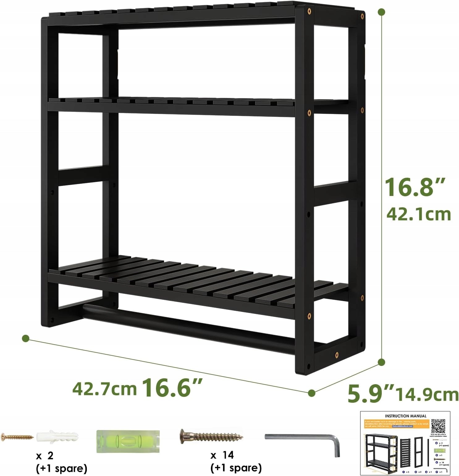 BAMBOO BATHROOM SHELF 3 LEVELS 43 CM WITH BAR Brand no brand