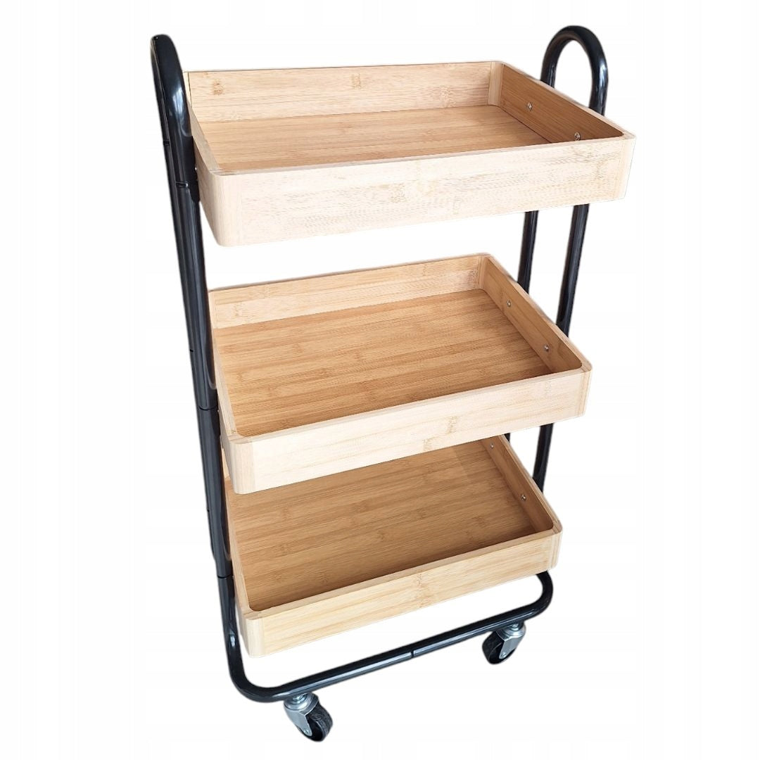 BAMBOO BATHROOM SHELVING UNIT ON WHEELS KITCHEN TROLLEY 3 SHELVES Furniture color shades of brown