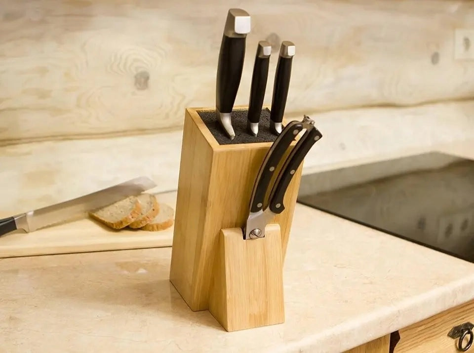 BAMBOO BLOCK KNIFE RACK SCISSORS UNIVERSAL SOLID HEAVY Manufacturer code 3164