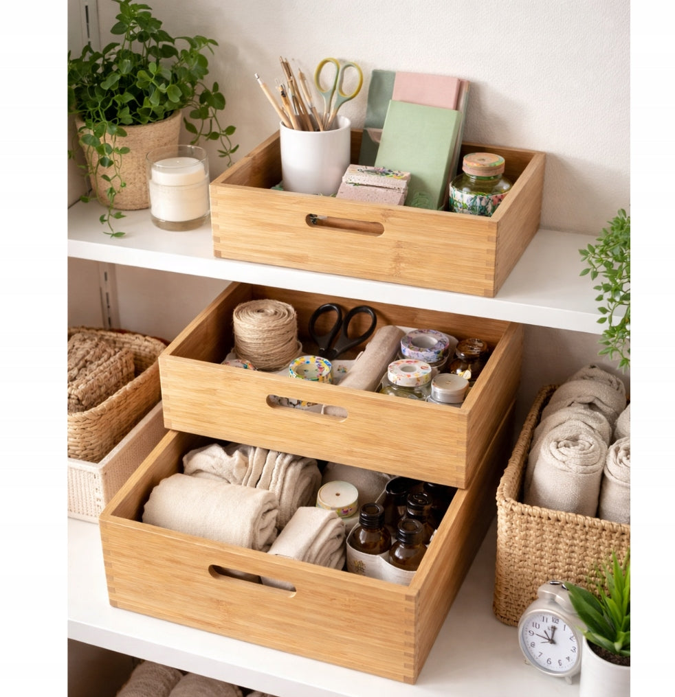 BAMBOO BOX X 3PCS DIKOM ORGANIZER FOR BATHROOM BEDROOM BOHO ECO Manufacturer code dikom pudełka-bambusowe