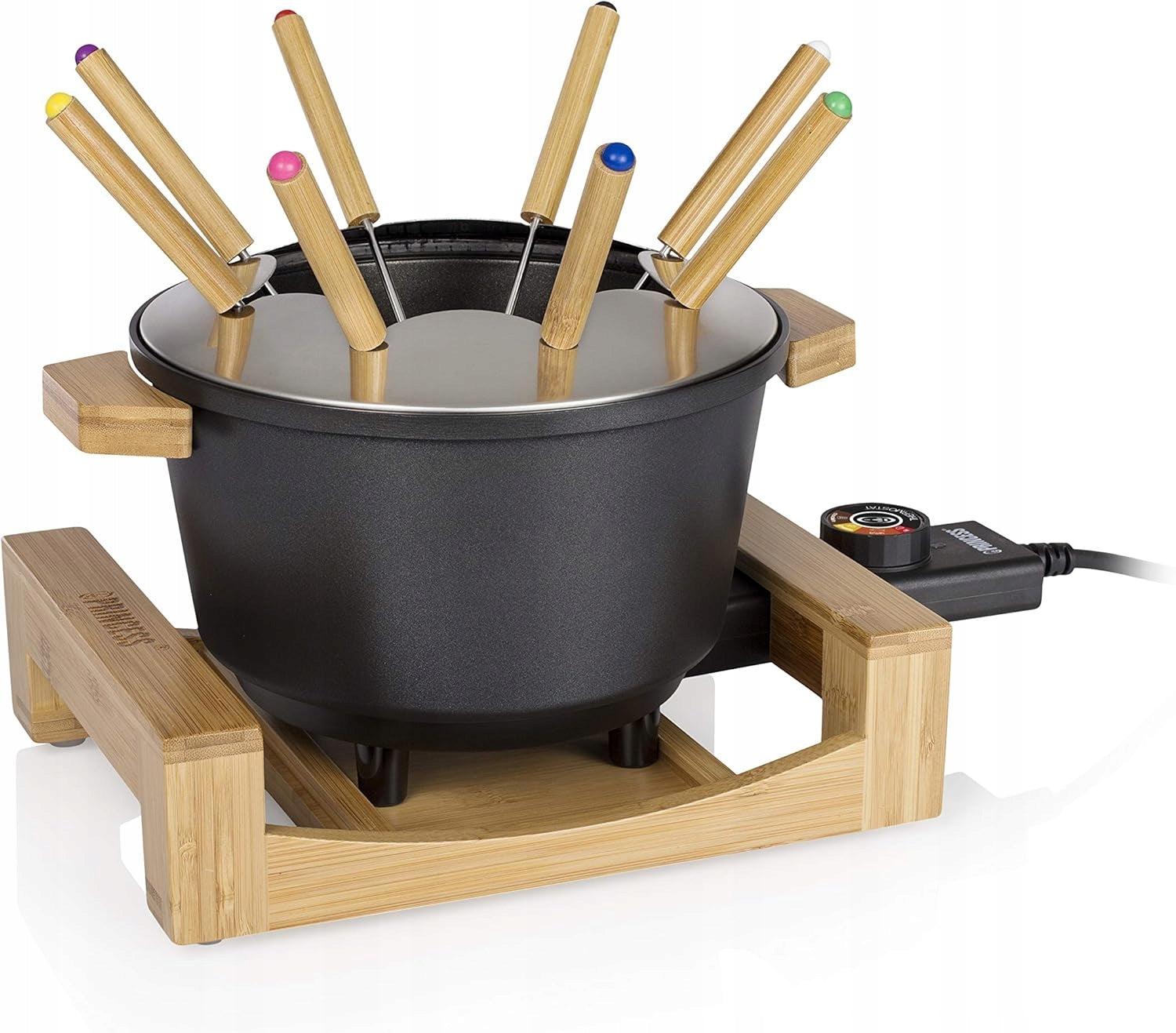 BAMBOO FONDUE SET 1,5L 8 PEOPLE THERMOSTAT ADJUSTMENT BLACK