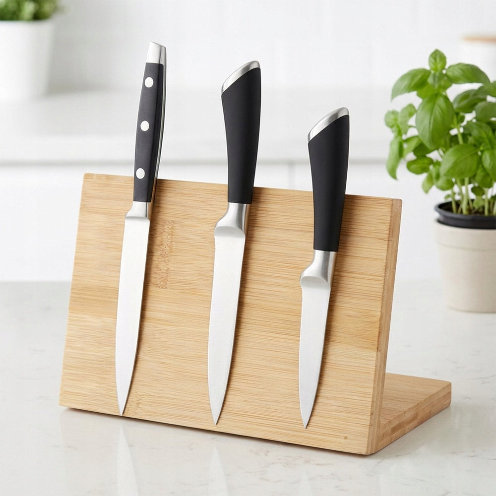 BAMBOO Kitchen Knife Block Stand Universal MAGNETIC Packaging status original