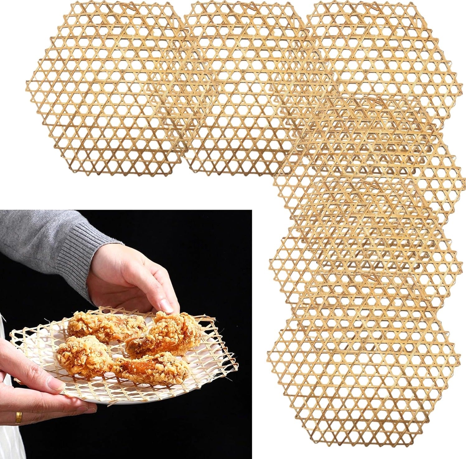 BAMBOO MAT 6 PIECES HEXAGONAL STEAMING MULTIPLE