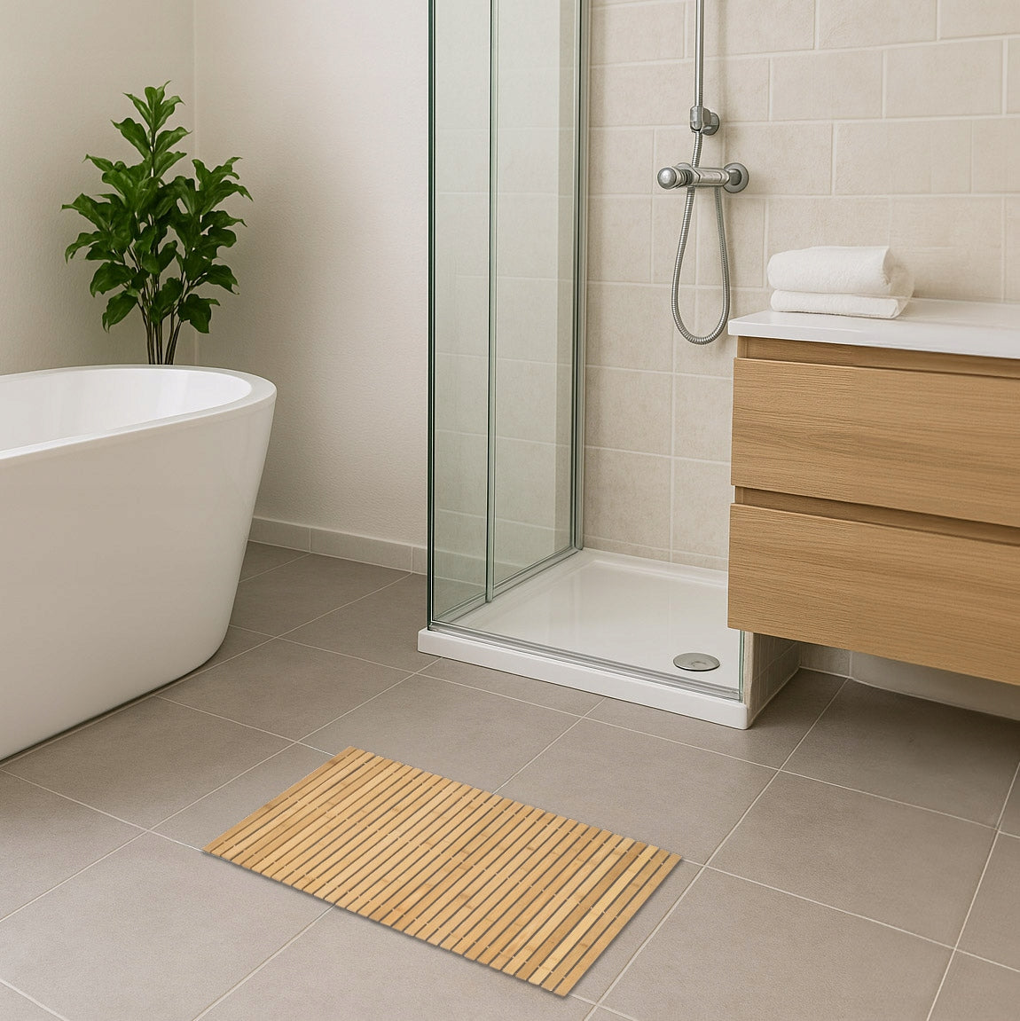 BAMBOO MAT FOR BATHROOM WOODEN BATHROOM RUG NATURAL 40x60 cm Packaging status original