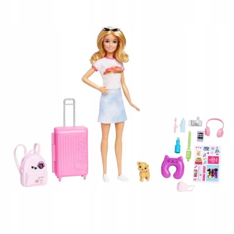 BARBIE CHILDREN'S DOLL TRAVELER MALIBU FIGURINE ON THE GO + ACCESSORIES Manufacturer code HJY18