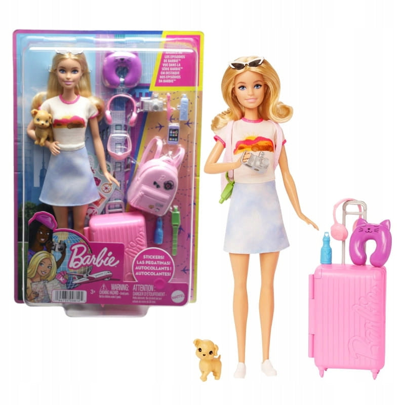 BARBIE CHILDREN'S DOLL TRAVELER MALIBU FIGURINE ON THE GO + ACCESSORIES