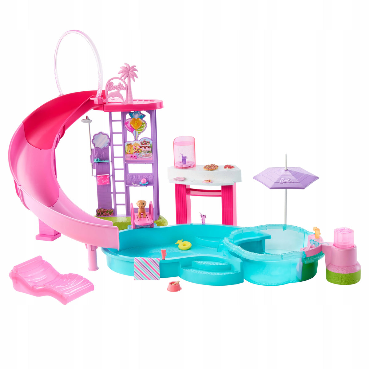BARBIE DOLL DREAM POOL with slide, jacuzzi + accessories Brand Mattel