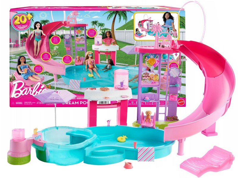 BARBIE DOLL DREAM POOL with slide, jacuzzi + accessories