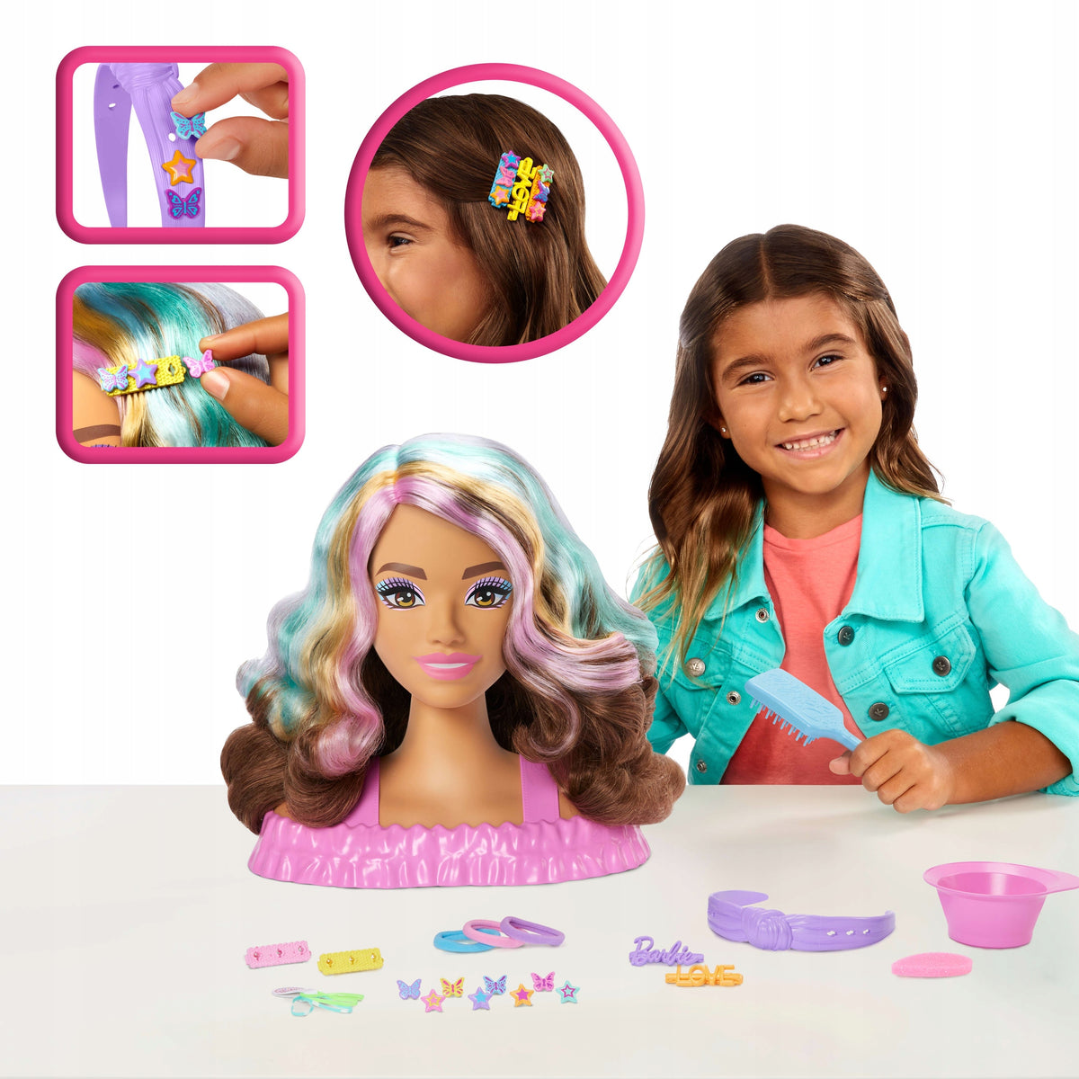 BARBIE DOLL HEAD FOR COMBING HAIRSTYLES BROWN HAIR COLOR REVEAL Packaging status original