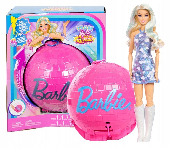 BARBIE TEAM ROLL & REVEAL Barbie doll pop star + accessories