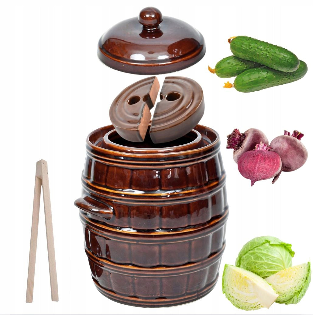 BARREL WITH LID FOR PICKLING CUCUMBERS CABBAGE 25L COLLAR STONE PLIERS