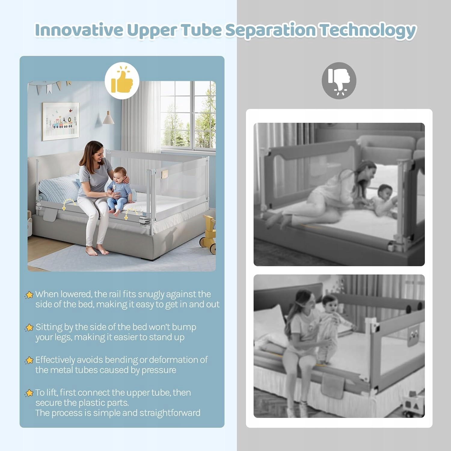 BARRIER PROTECTIVE GATE FOR CHILDREN'S BED FOLDING 180cm light grey Brand Woltu