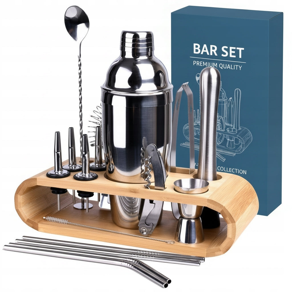 BARTENDING SET 17 ELEMENTS SHAKER STAND LARGE PROFESSIONAL FOR DRINKS
