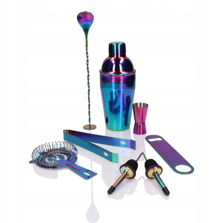 BARTENDING SET FOR DRINKS RAINBOW SHAKER JIGGER POURER SPOON 8el PREMIUM Manufacturer Steelfence