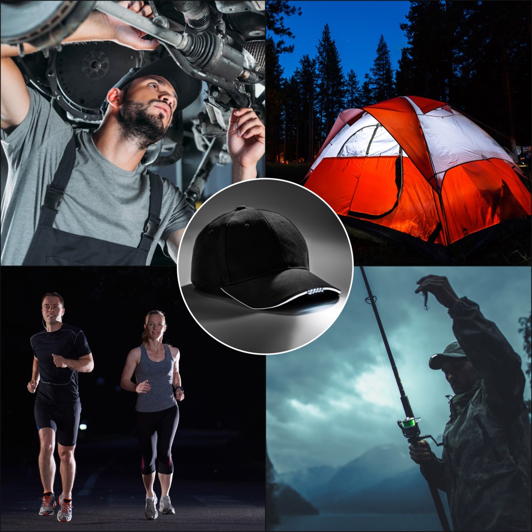BASEBALL CAP AND LED FLASHLIGHT IN VISOR BASEBALL CAP LAMP LED BATTERIES EAN (GTIN) 5904423670121