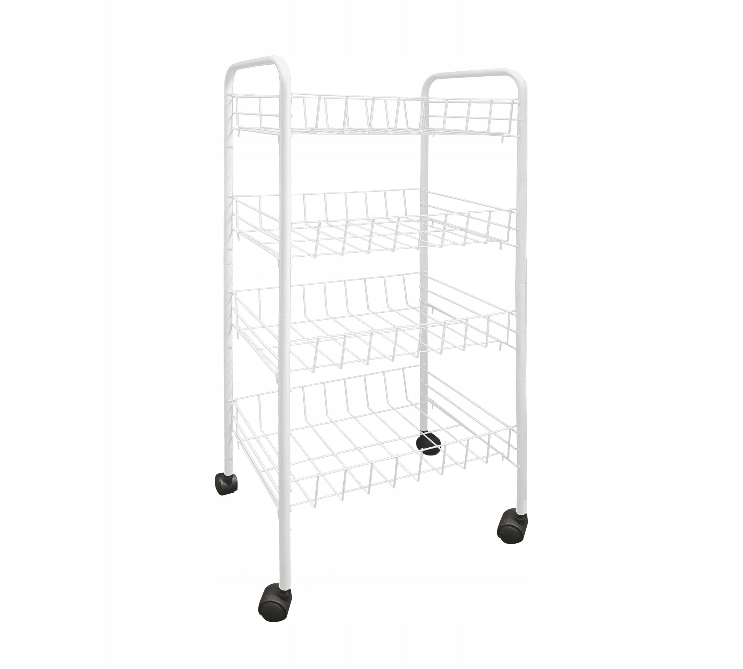BASKET BOOKCASE STAND 4x SHELF ORGANIZER ON WHEELS WHITE FOR COSMETICS