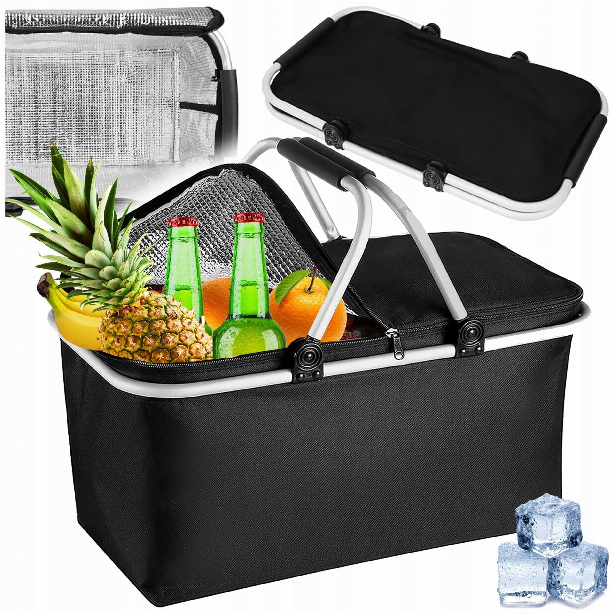 BASKET PICNIC BASKET FOLDING THERMAL TOURIST SHOPPING BLACK