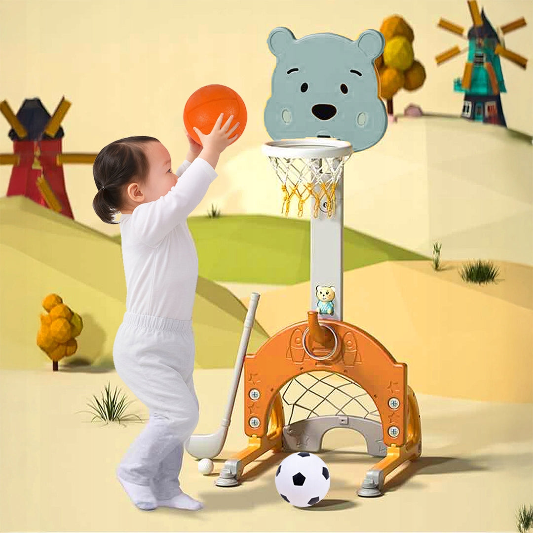 BASKETBALL SPORTS SET 4IN1 ADJUSTABLE BASKET FOOTBALL BOY'S DAY Packaging status original